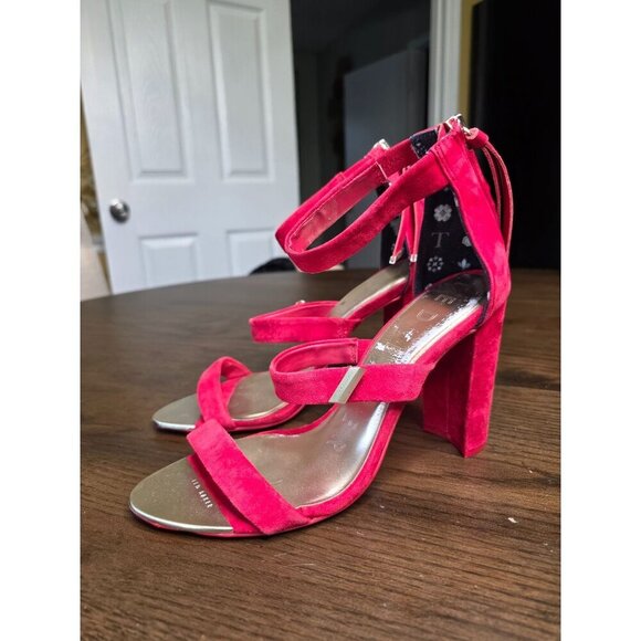 Ted Baker Red Suede High Heel Sandals Strappy Zipper Closure Size US 8 - Picture 3 of 16
